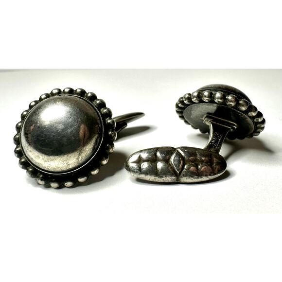 Georg Jensen Sterling Silver Cufflinks Large Round Design Denmark Vintage - Picture 9 of 10